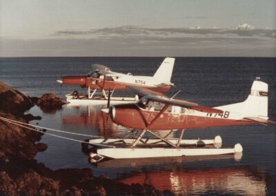 N754 and N748, parked on lake for white-fronted goose banding project on North Slope, Alaska, 1978. Photo: USFWS