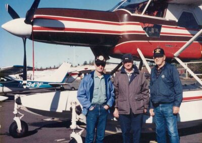 The three historical Project Leaders of the Juneau Waterfowl Project: Bruce Conant, Jim King, Hank Hansen, taken at Trumpeter Swan Society conference in Mount Vernon, WA in 1995. Photo: Mary Lou King