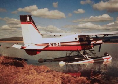 Bruce Conant holding line to N754 on Minto Lake, Alaska, 1997. Photo: Debbie Groves